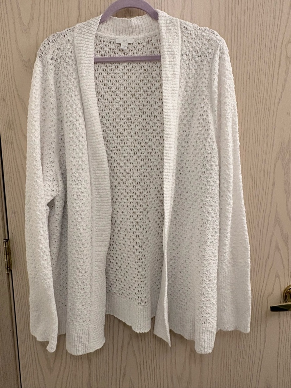 J. Jill Open-Front White crochet Knit Cardigan Sweater